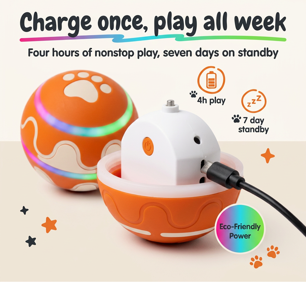 Pounca Ball charging by cable: 4 hours of play, 7 days standby