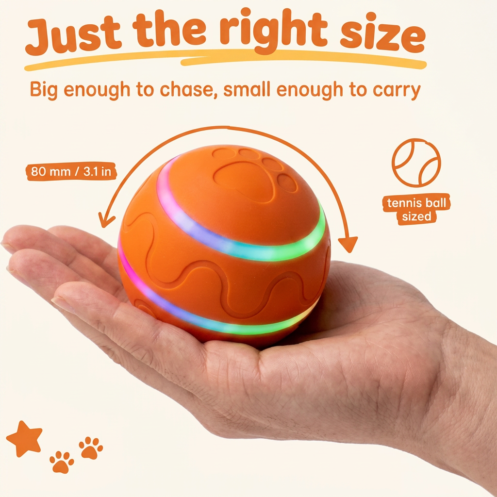 Pounca Ball in a hand, 3.1 inch tennis-ball size